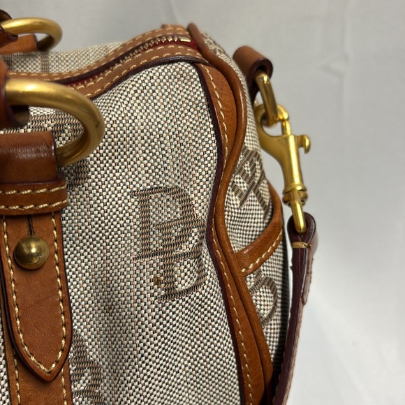 Dooney & Bourke Large DB Signature Canvas & Leather Satchel Tan/Brown Vintage - Picture 2 of 11